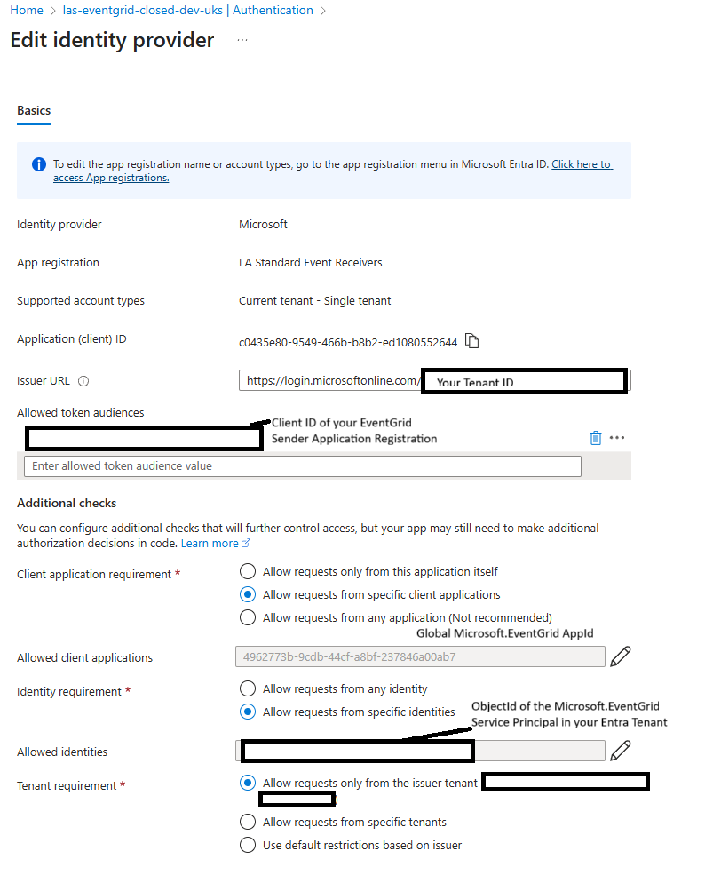 A breakdown of the auth settings from the Logic App Site Settings, showing how our parameter values configure the Allowed Token Audience, Allowed Applications and Allowed Identities properties.